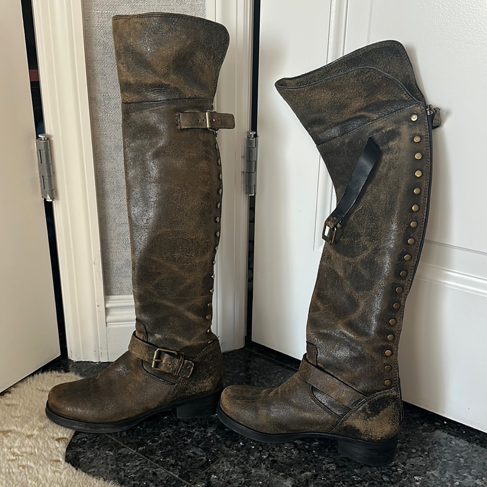 Tory Burch boots women’s 7 brown over the knee shoes heel combat